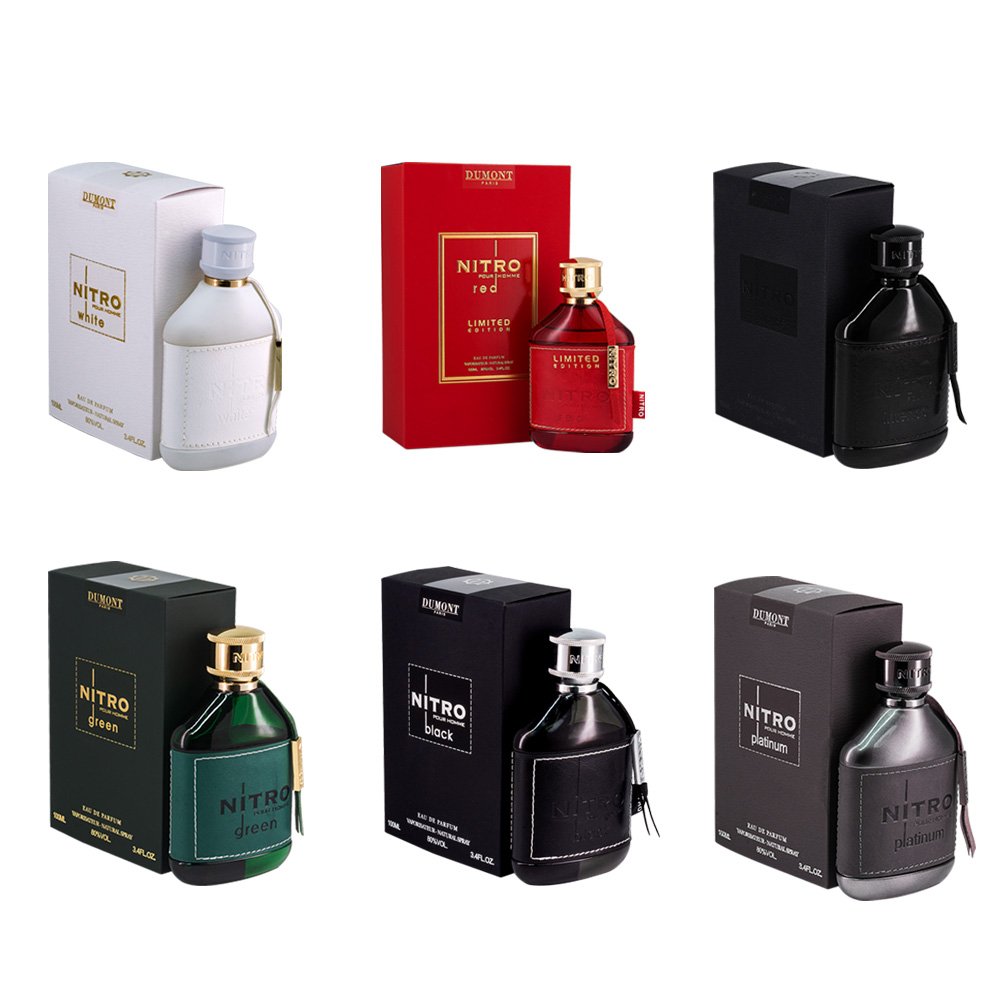 Nitro White, Red, Intense, Green, Black and Platinum by Dumont EDP 3.4 oz 6pcs Combo For Men
