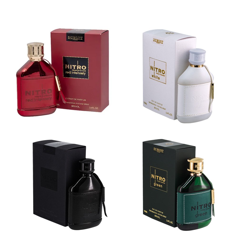 Nitro Red Intensely, Nitro White, Nitro Intense & Nitro Green by Dumont EDP 3.4 oz Combo Pack for Men Nitro Red Intensely, Nitro White, Nitro Intense & Nitro Green by Dumont EDP 3.4 oz Combo Pack for Men