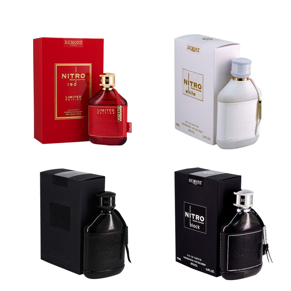 Nitro Red, Nitro White, Nitro Intense & Nitro Black by Dumont EDP 3.4 oz Combo Pack for Men