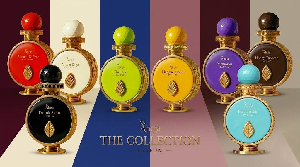 Ahuja Perfumes Overview: Fresh Affair, Memories, Kiwi Tart, Honey Tobacco, Amber Sage, Drunk Saint, Mango Mood, and Almond Saffron